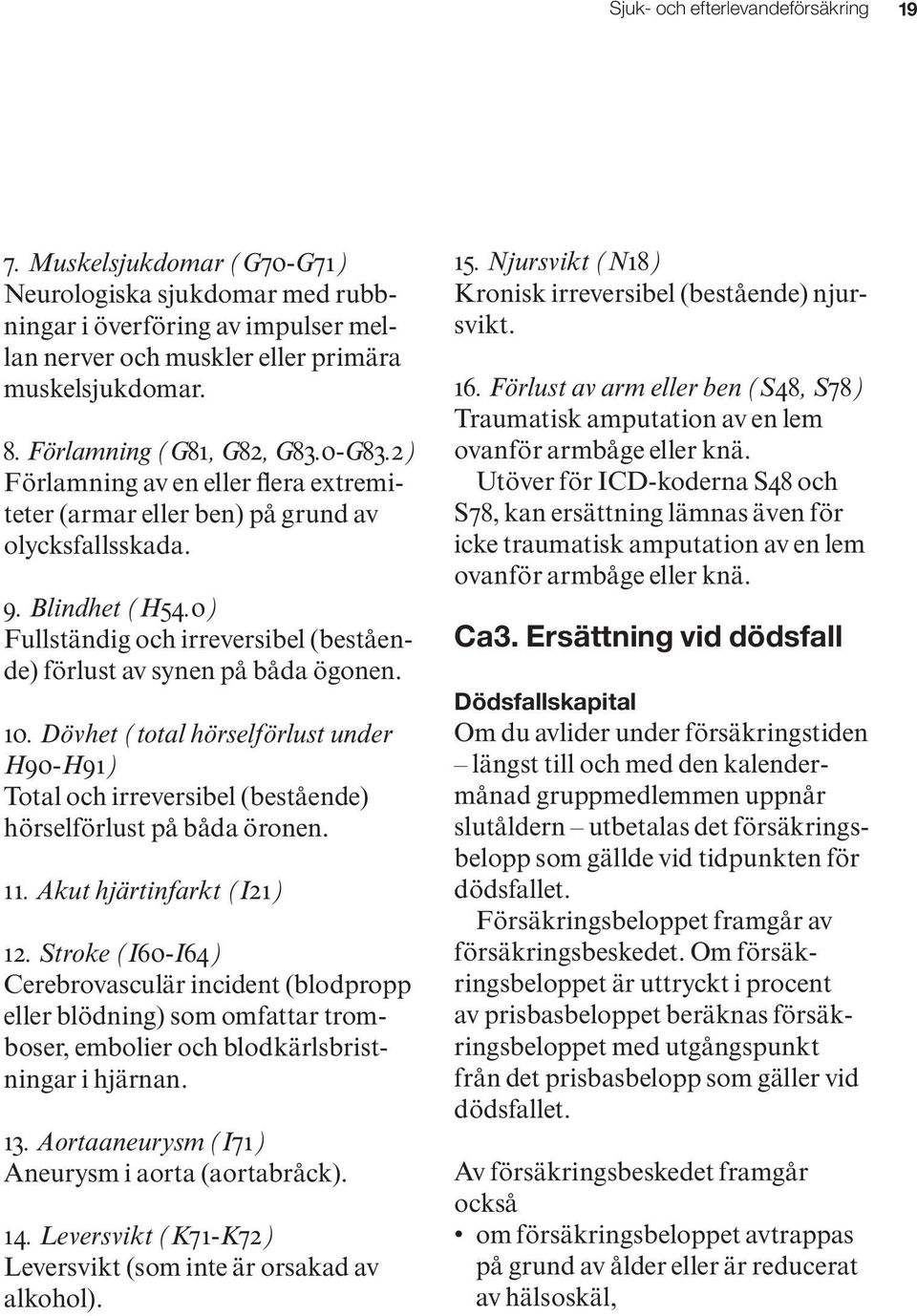 0) Fullständig och irreversibel (bestående) förlust av synen på båda ögonen. 10. Dövhet (total hörselförlust under H90-H91) Total och irreversibel (bestående) hörselförlust på båda öronen. 11.