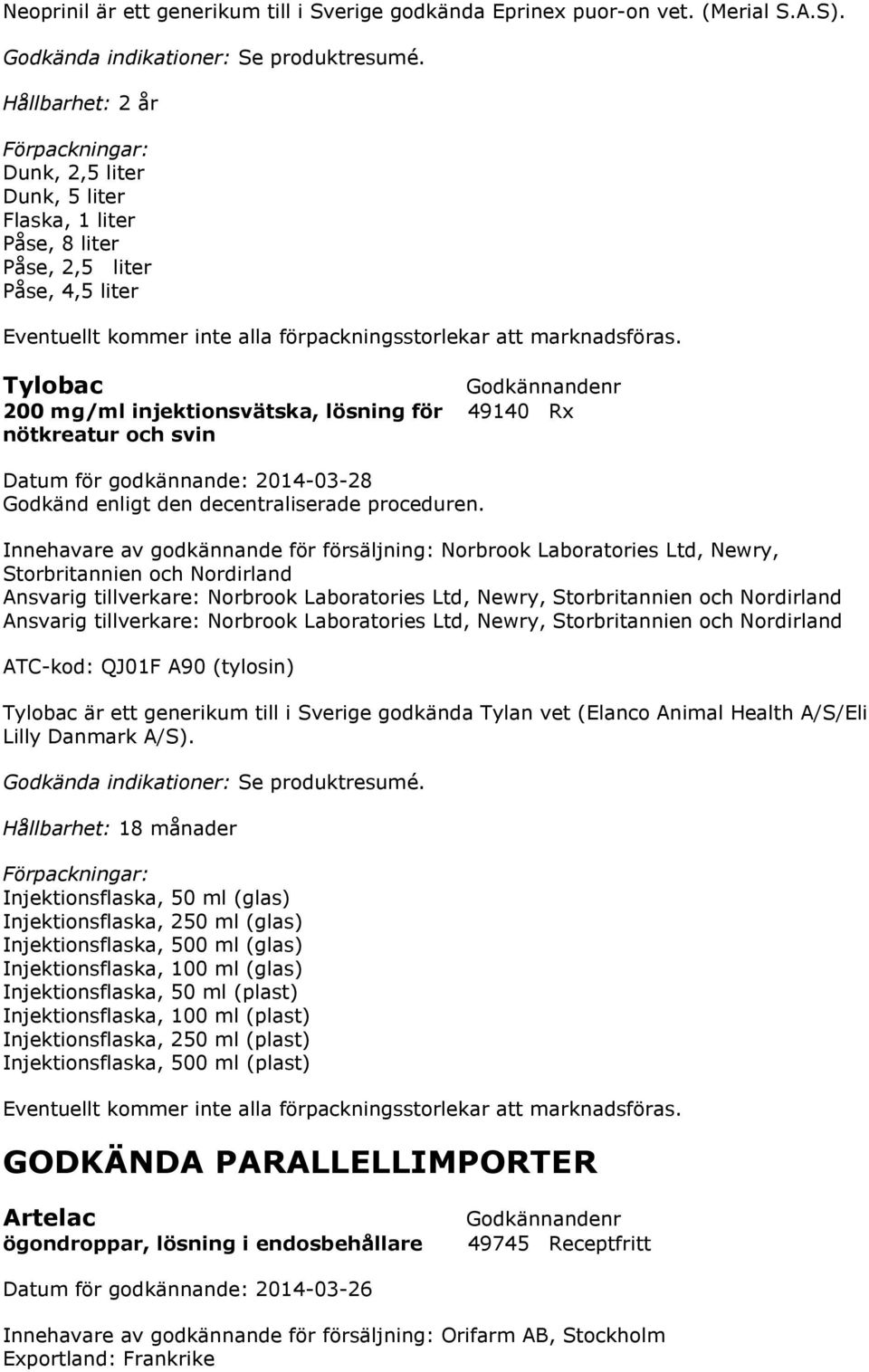 försäljning: Norbrook Laboratories Ltd, Newry, Storbritannien och Nordirland Ansvarig tillverkare: Norbrook Laboratories Ltd, Newry, Storbritannien och Nordirland Ansvarig tillverkare: Norbrook