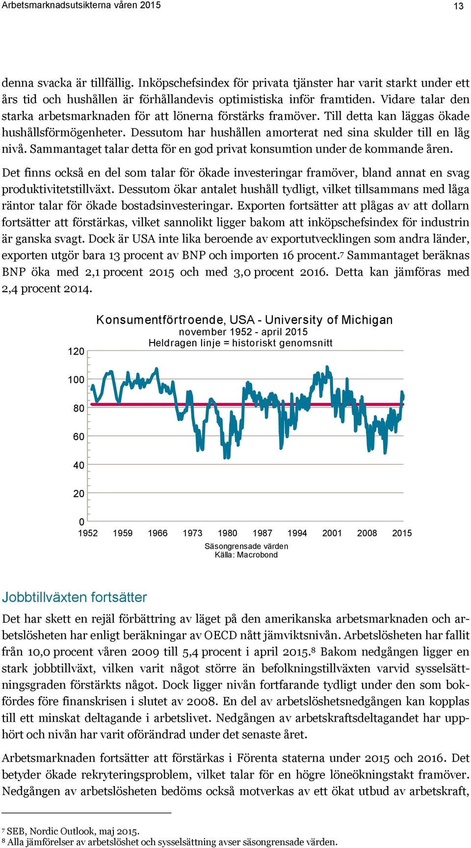 Vidare talar den starka arbetsmarknaden för att lönerna förstärks framöver. Till detta kan läggas ökade hushållsförmögenheter. Dessutom har hushållen amorterat ned sina skulder till en låg nivå.