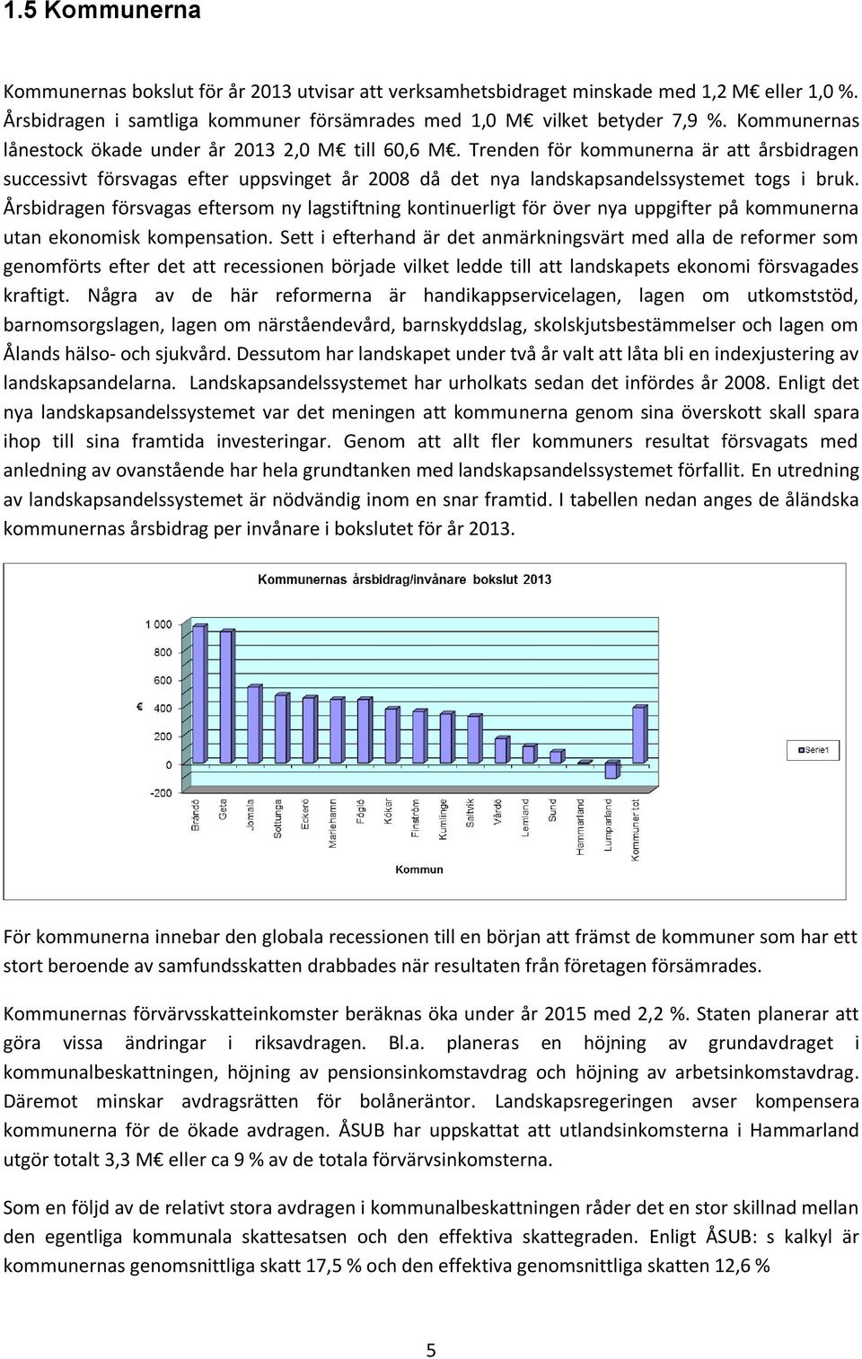 Årsbidragen försvagas eftersom ny lagstiftning kontinuerligt för över nya uppgifter på kommunerna utan ekonomisk kompensation.