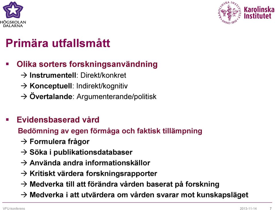 frågor Söka i publikationsdatabaser Använda andra informationskällor Kritiskt värdera forskningsrapporter Medverka