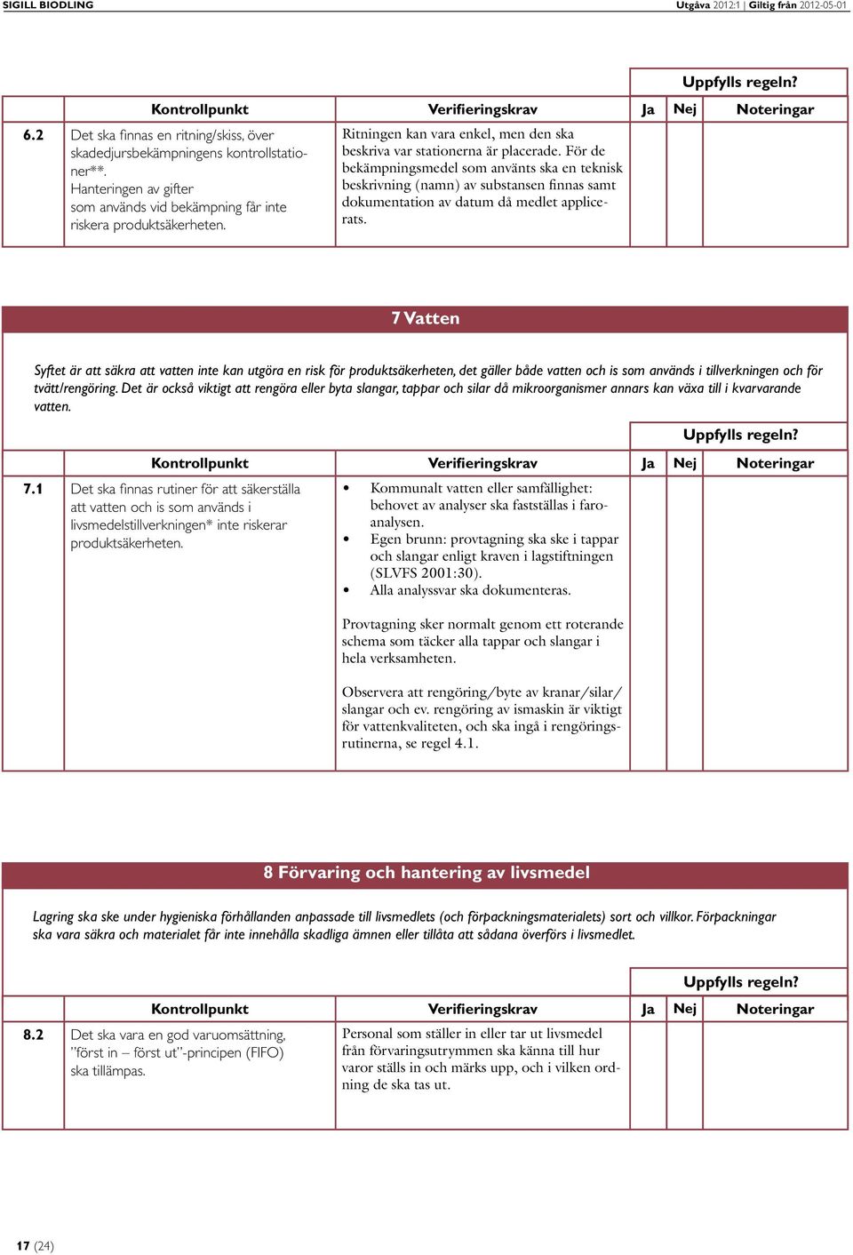 För de bekämpningsmedel som använts ska en teknisk beskrivning (namn) av substansen finnas samt dokumentation av datum då medlet applicerats.