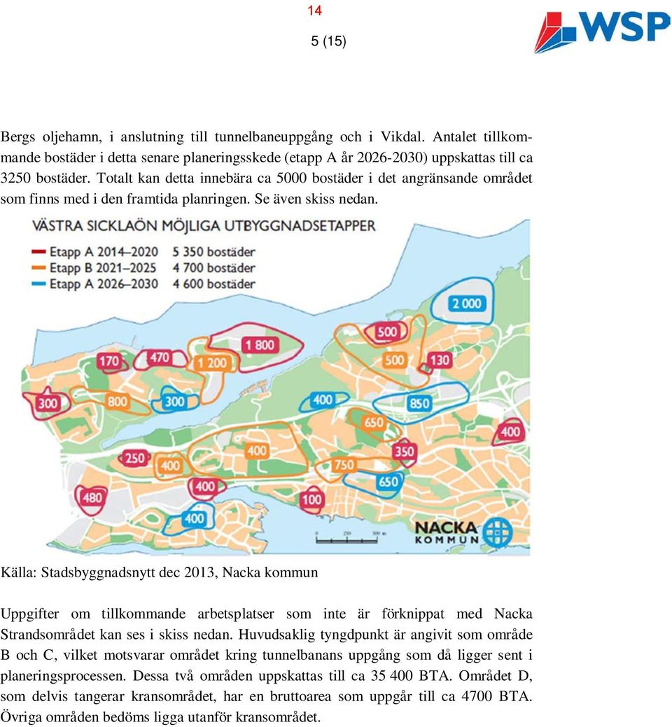 Källa: Stadsbyggnadsnytt dec 2013, Nacka kommun Uppgifter om tillkommande arbetsplatser som inte är förknippat med Nacka Strandsområdet kan ses i skiss nedan.