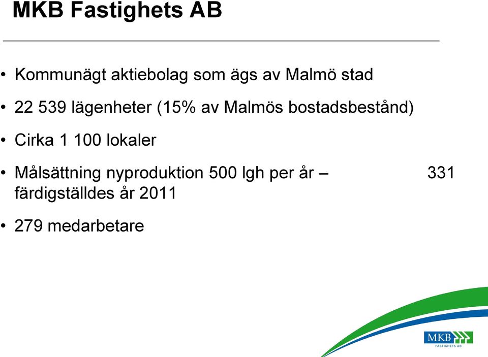 bostadsbestånd) Cirka 1 100 lokaler Målsättning