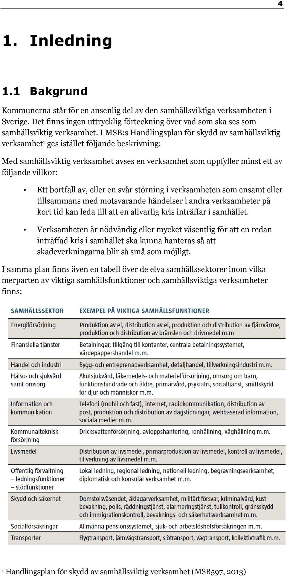 I MSB:s Handlingsplan för skydd av samhällsviktig verksamhet 1 ges istället följande beskrivning: Med samhällsviktig verksamhet avses en verksamhet som uppfyller minst ett av följande villkor: Ett