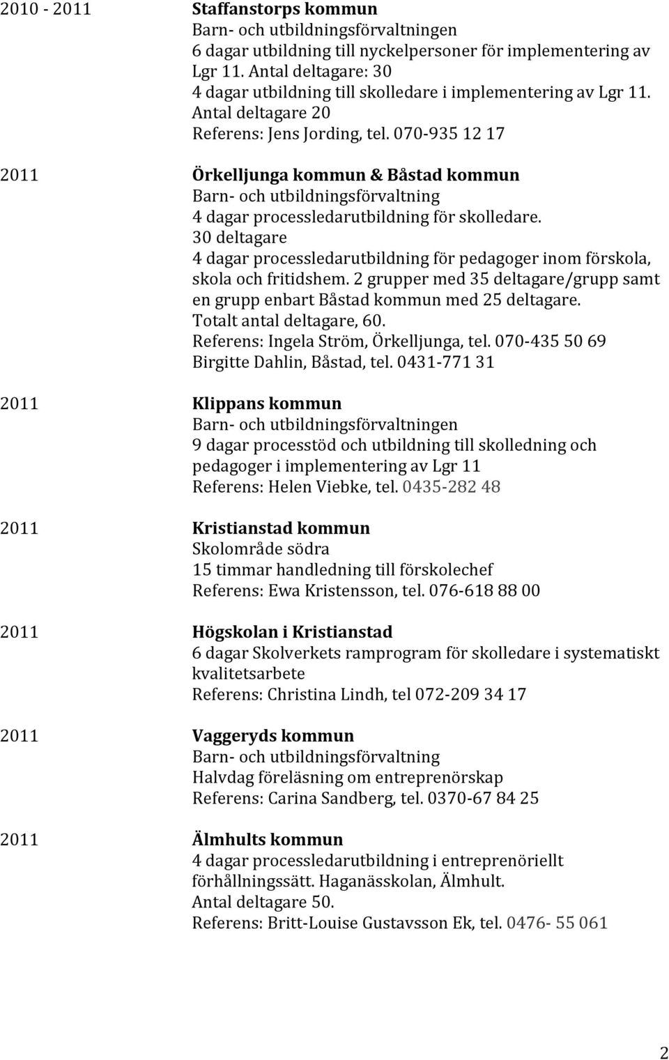 30 deltagare 4 dagar processledarutbildning för pedagoger inom förskola, skola och fritidshem. 2 grupper med 35 deltagare/grupp samt en grupp enbart Båstad kommun med 25 deltagare.