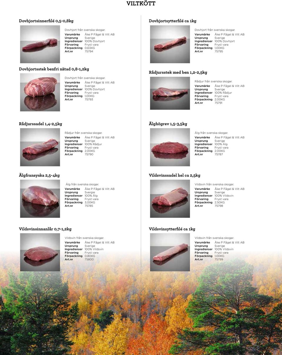 nr 75795 Dovhjortsstek benfri nätad 0,8-1,2kg Dovhjort från svenska skogar. Varumärke Åke P Fågel & Vilt AB Ursprung Sverige Ingredienser 100% Dovhjort Förpackning 1,00KG Art.