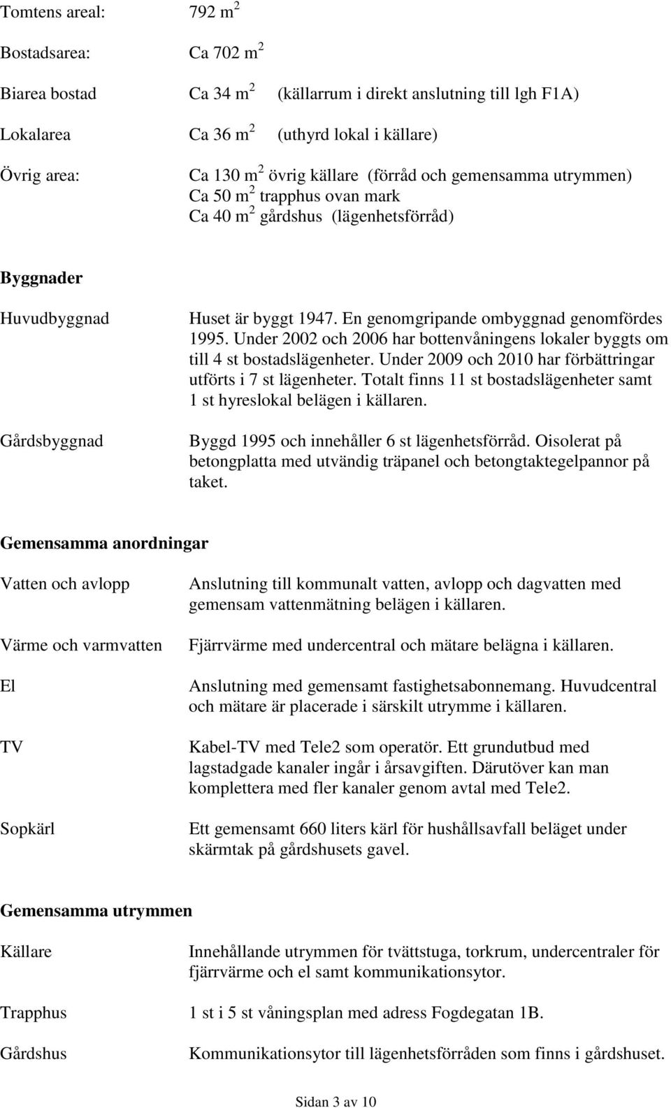 Under 2002 och 2006 har bottenvåningens lokaler byggts om till 4 st bostadslägenheter. Under 2009 och 2010 har förbättringar utförts i 7 st lägenheter.