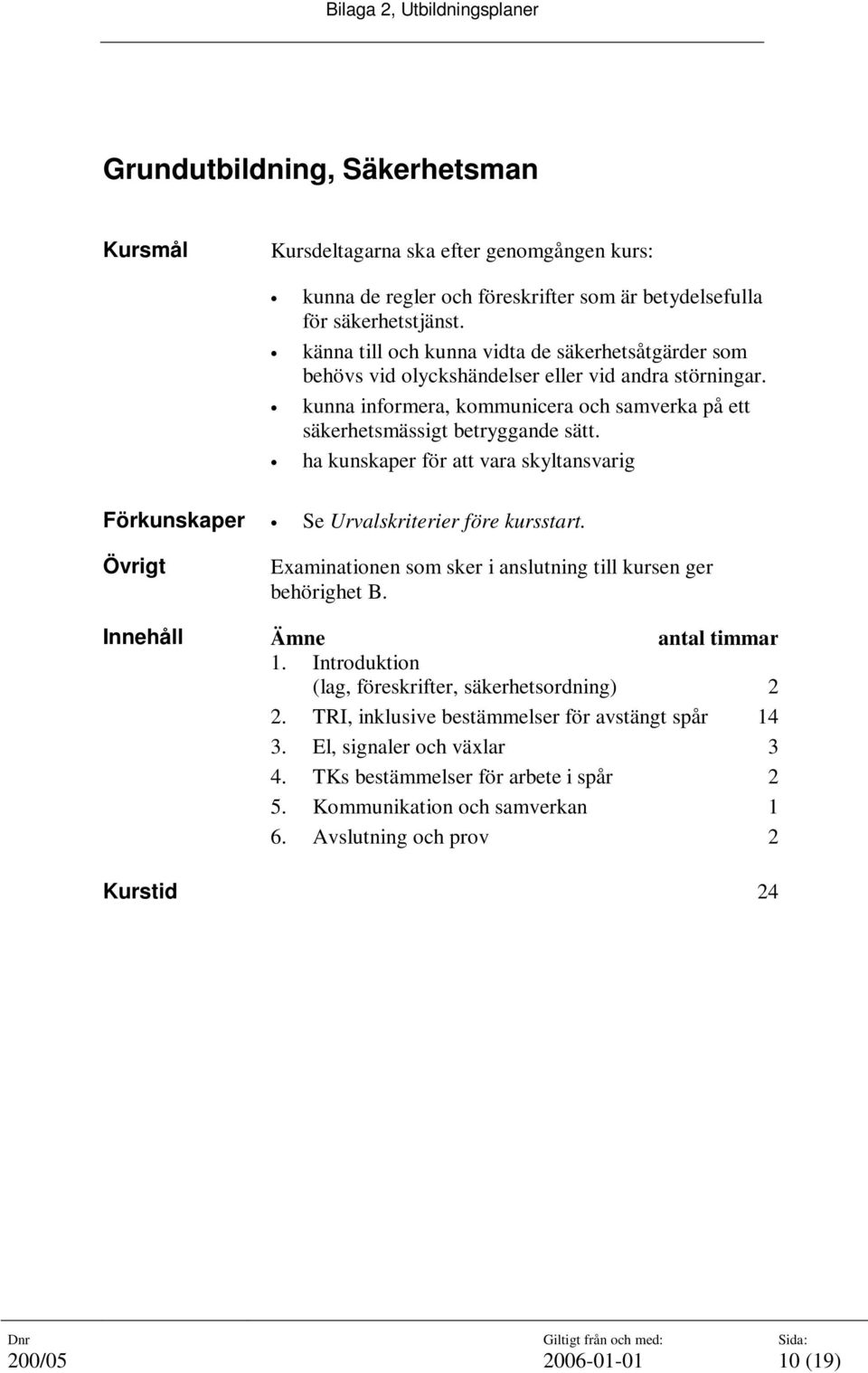 kunna informera, kommunicera och samverka på ett säkerhetsmässigt betryggande sätt. ha kunskaper för att vara skyltansvarig Förkunskaper Se Urvalskriterier före kursstart.