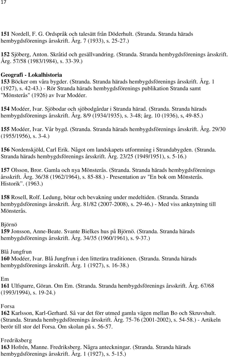 ) - Rör Stranda härads hembygdsförenings publikation Stranda samt "Mönsterås" (1926) av Ivar Modéer. 154 Modéer, Ivar. Sjöbodar och sjöbodgårdar i Stranda härad. (Stranda.