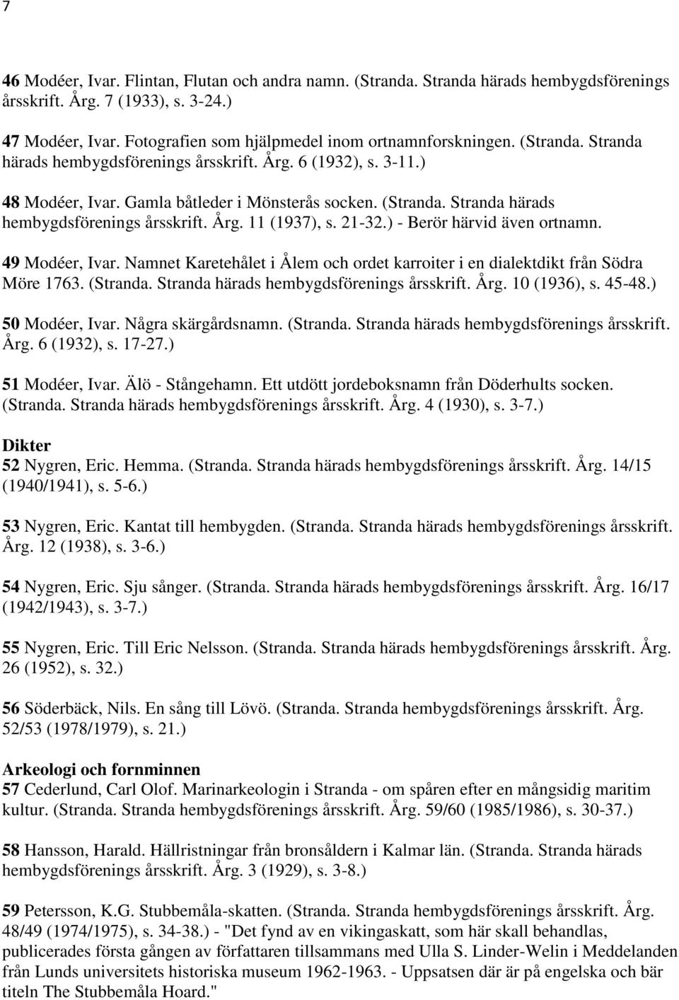 21-32.) - Berör härvid även ortnamn. 49 Modéer, Ivar. Namnet Karetehålet i Ålem och ordet karroiter i en dialektdikt från Södra Möre 1763. (Stranda. Stranda härads hembygdsförenings årsskrift. Årg.