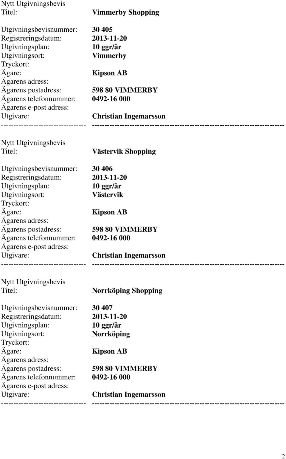 Västervik Kipson AB Christian Ingemarsson Norrköping