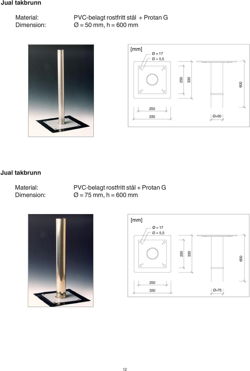 G Ø = 75 mm, h = 600 mm Ø = 17 Ø = 5,5 600 Ø=75