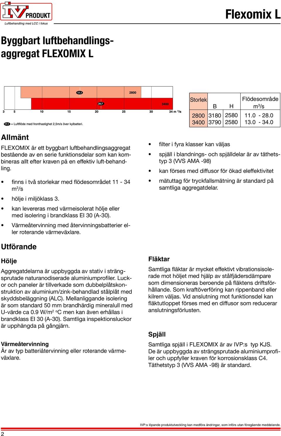 finns i två storlekar med flödesområdet - 4 m /s hölje i miljöklass. kan levereras med värmeisolerat hölje eller med isolering i brandklass EI 0 (A-0).