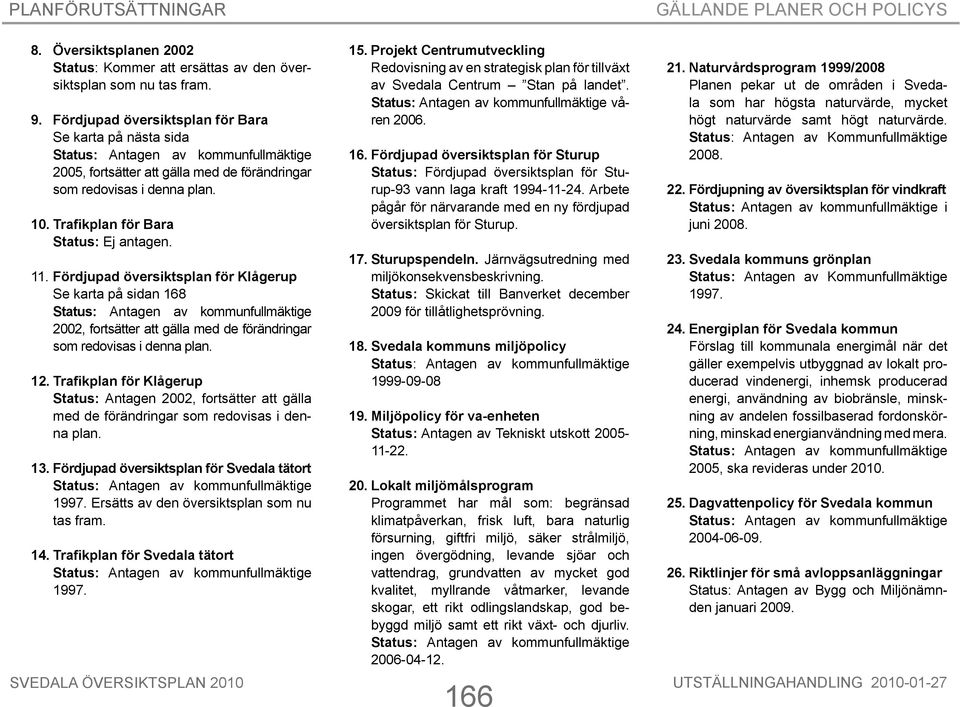 Fördjupad översiktsplan för Klågerup Se karta på sidan 168 2002, fortsätter att gälla med de förändringar som redovisas i denna plan. 12.