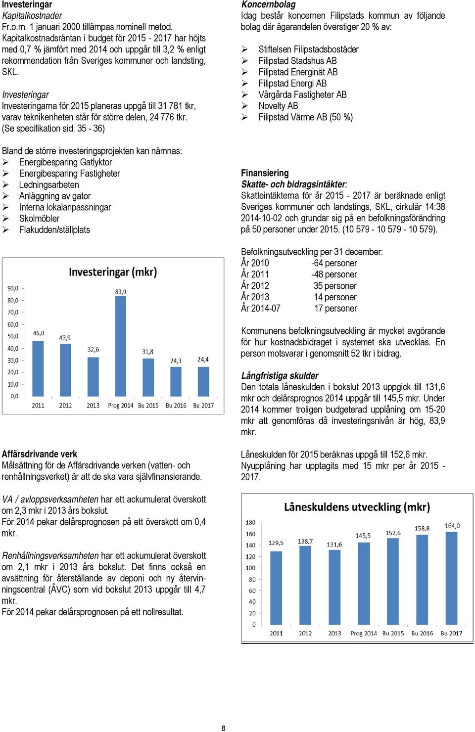 Investeringar Investeringarna för 2015 planeras uppgå till 31 781 tkr, varav teknikenheten står för större delen, 24 776 tkr. (Se specifikation sid.