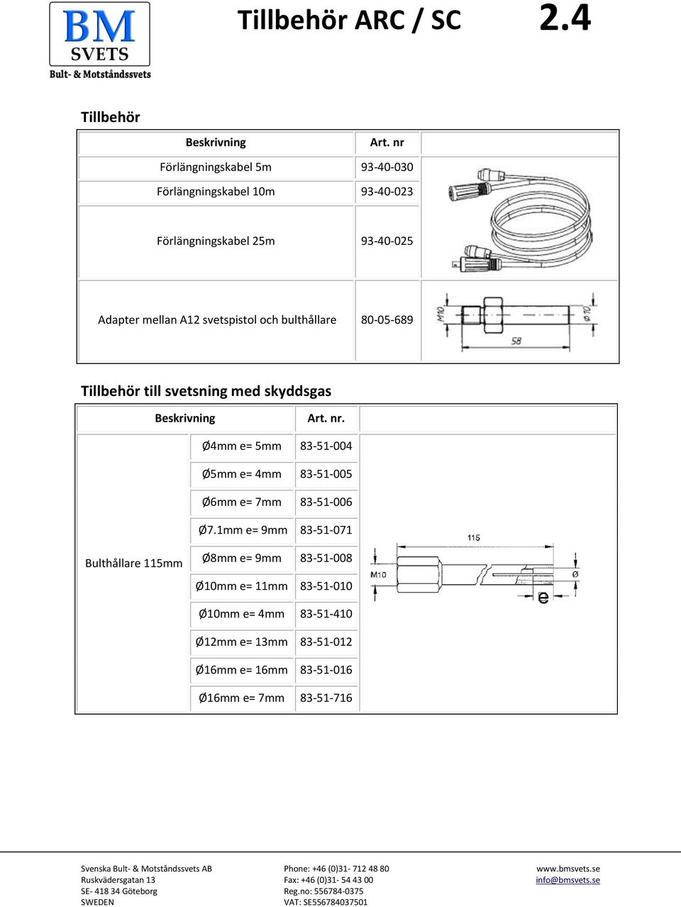 svetspistol och bulthållare 80-05-689 Tillbehör till svetsning med skyddsgas Beskrivning Art. nr.