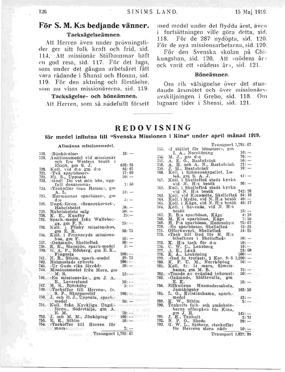 För den Svenska skolan på Ch i 114, A tt missionär St(llhmnm;:tr hnft kungshan, sid. 120..\tt }) nödens år > <.'11 god resa, sid. 117. För det lugn, ock yaril ett»nådens år }), sid. 121.