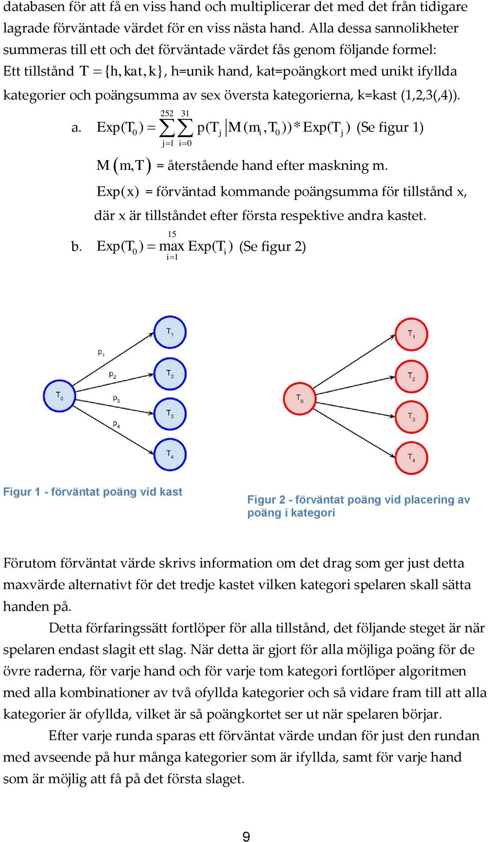 sex översta kategorierna, k=kast (1,2,3(,4)). a. b. 252 31 Exp( T ) p( T M ( m, T ))* Exp( T ) (Se figur 1) 0 j i 0 j j 1 i 0 M m, T = återstående hand efter maskning m.