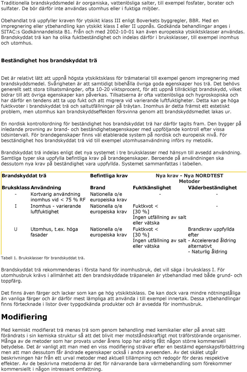 Godkända behandlingar anges i SITAC:s Godkännandelista B1. Från och med 2002-10-01 kan även europeiska ytskiktsklasser användas.