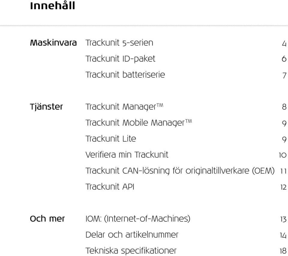 min Trackunit 10 Trackunit CAN-lösning för originaltillverkare (OEM) 1 1 Trackunit API 12