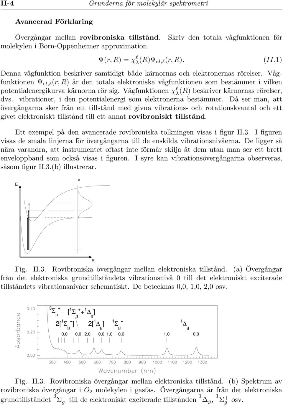 Vågfunktionen Ψ el,l (r,r) är den totala elektroniska vågfunktionen som bestämmer i vilken potentialenergikurva kärnorna rör sig. Vågfunktionen χ l λ (R) beskriver kärnornas rörelser, dvs.