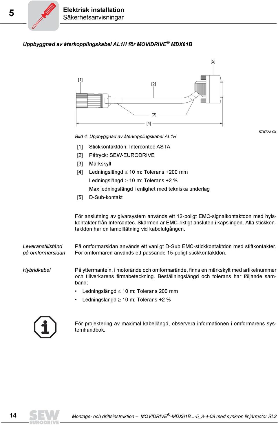 D-Sub-kontakt För anslutning av givarsystem används ett 12-poligt EMC-signalkontaktdon med hylskontakter från Intercontec. Skärmen är EMC-riktigt ansluten i kapslingen.