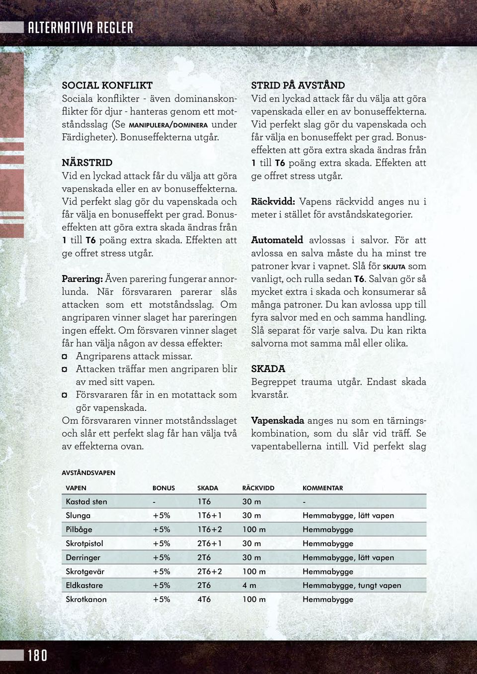 Bonuseffekten att göra extra skada ändras från 1 till T6 poäng extra skada. Effekten att ge offret stress utgår. Parering: Även parering fungerar annorlunda.