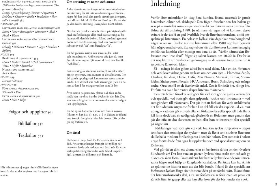Jæger Panduro Rifbjerg norge 494 Berättare på 1900-talet 494 Duun Undset Sandel Hoel Sandemose Vesaas Mykle Bjørneboe Norsk 1900-talslyrik 498 Bull Vesaas island 499 Laxness Steinarr finland 500 Före
