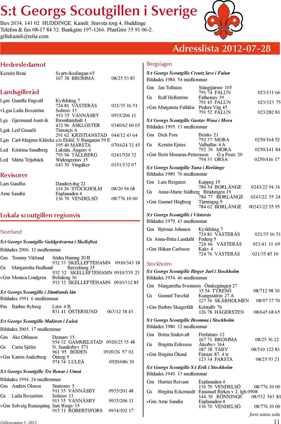 Solrosv 13 911 35 VÄNNÄSBY 0935/206 11 Lgs Gjermund Austvik Brombärshult 1 432 96 ÅSKLOSTER 0340/62 60 65 Lgsk Leif Granéli Timotejv 6 291 62 KRISTIANSTAD 044/12 43 64 Lgis Carl-Magnus Klärcke c/o