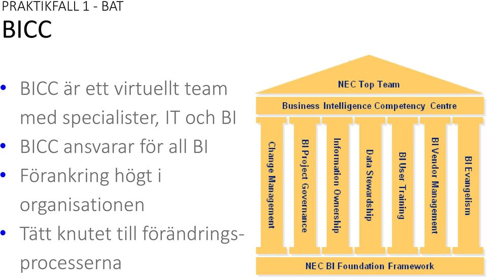 BICC ansvarar för all BI Förankring högt i