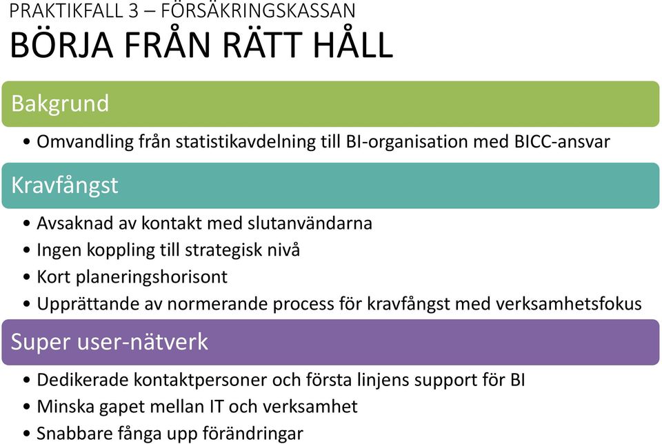 nivå Kort planeringshorisont Upprättande av normerande process för kravfångst med verksamhetsfokus Super