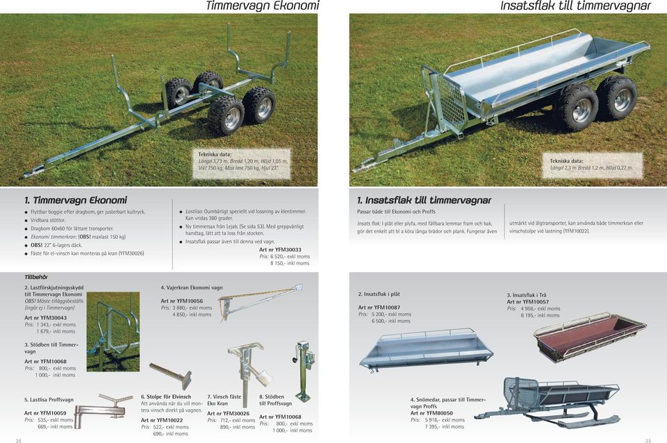 l Fäste för el-vinsch kan monteras på kran (YFM30026) l Lastlisa: Oumbärligt speciellt vid lossning av klentimmer. Kan vridas 360 grader. l Ny timmersax från Lejab. (Se sida 53).