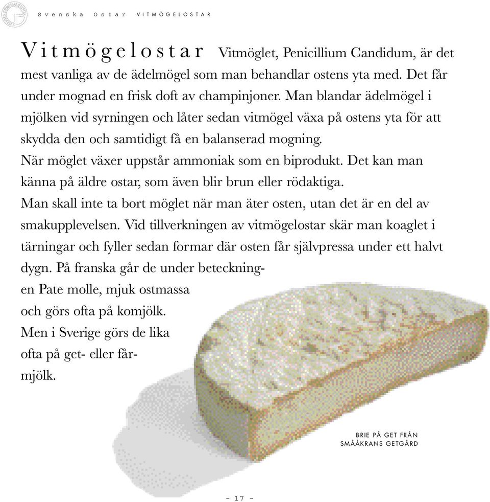 När möglet växer uppstår ammoniak som en biprodukt. Det kan man känna på äldre ostar, som även blir brun eller rödaktiga.