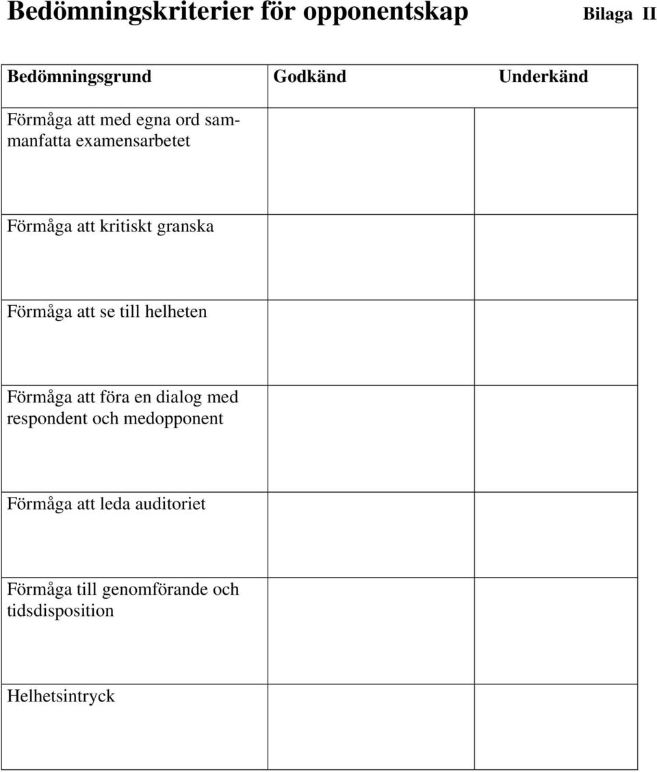 Förmåga att se till helheten Förmåga att föra en dialog med respondent och