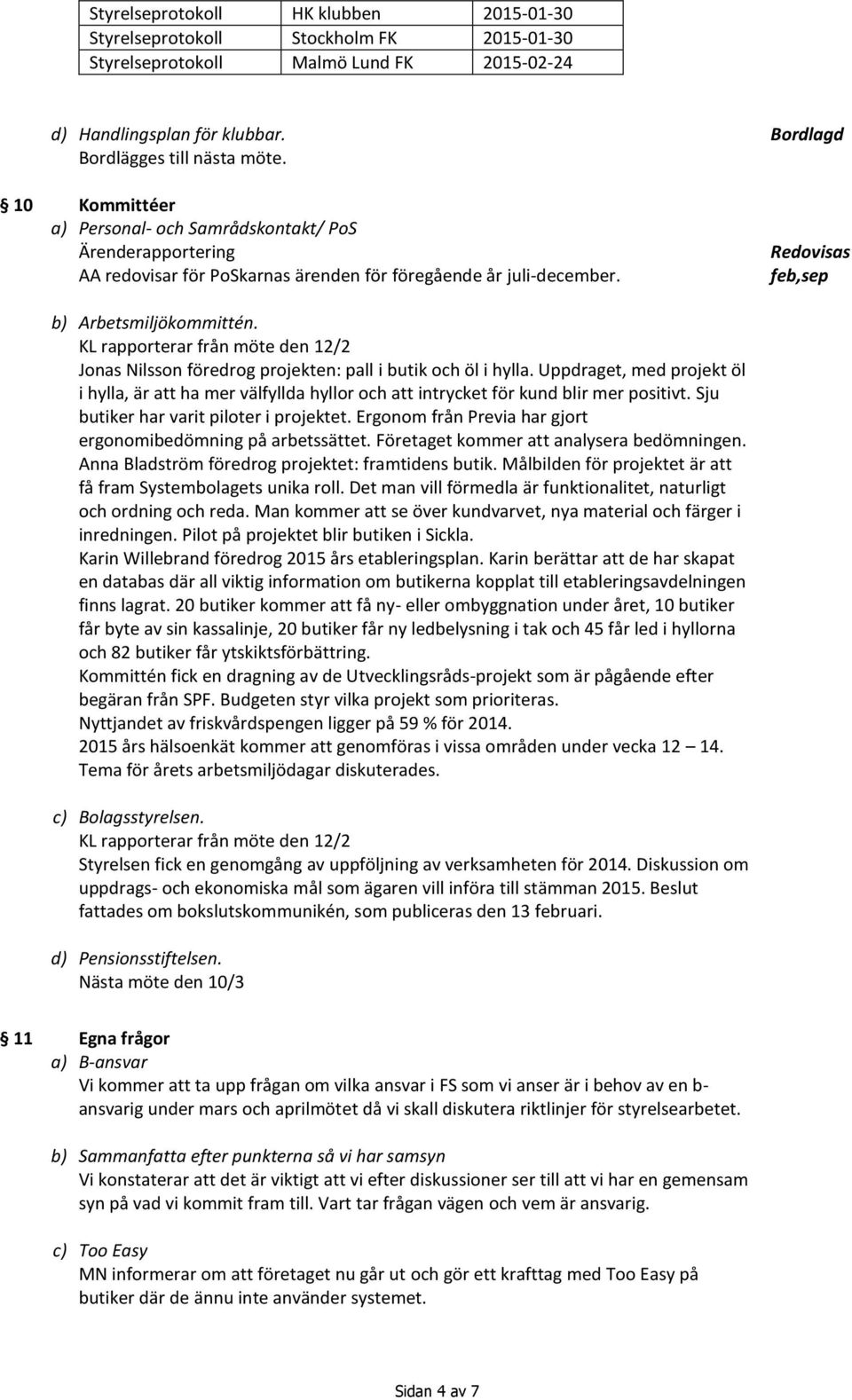 KL rapporterar från möte den 12/2 Jonas Nilsson föredrog projekten: pall i butik och öl i hylla.