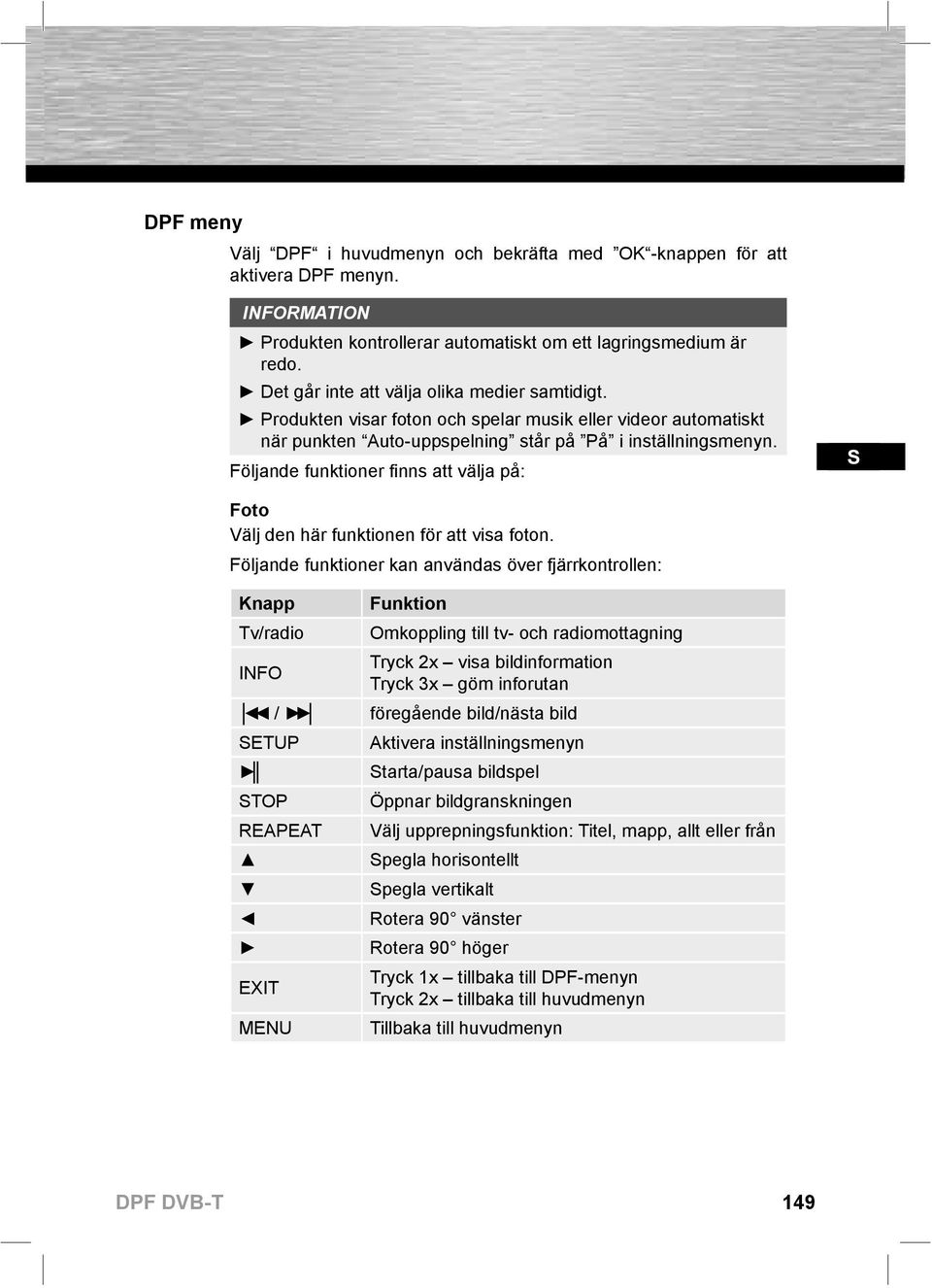 Följande funktioner fi nns att välja på: Foto Välj den här funktionen för att visa foton.