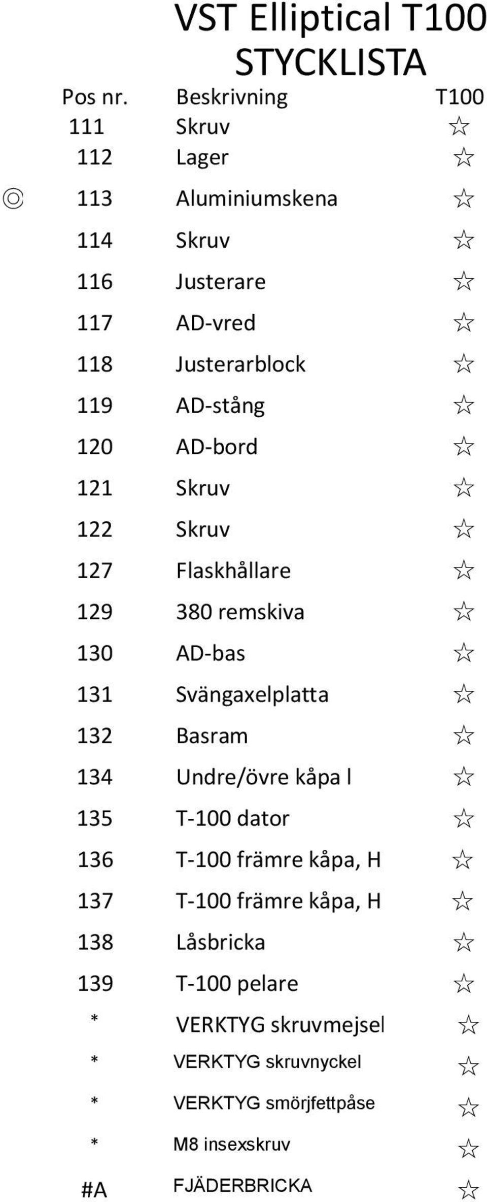 AD-stång 120 AD-bord 121 Skruv 122 Skruv 127 Flaskhållare 129 380 remskiva 130 AD-bas 131 Svängaxelplatta 132 Basram 134