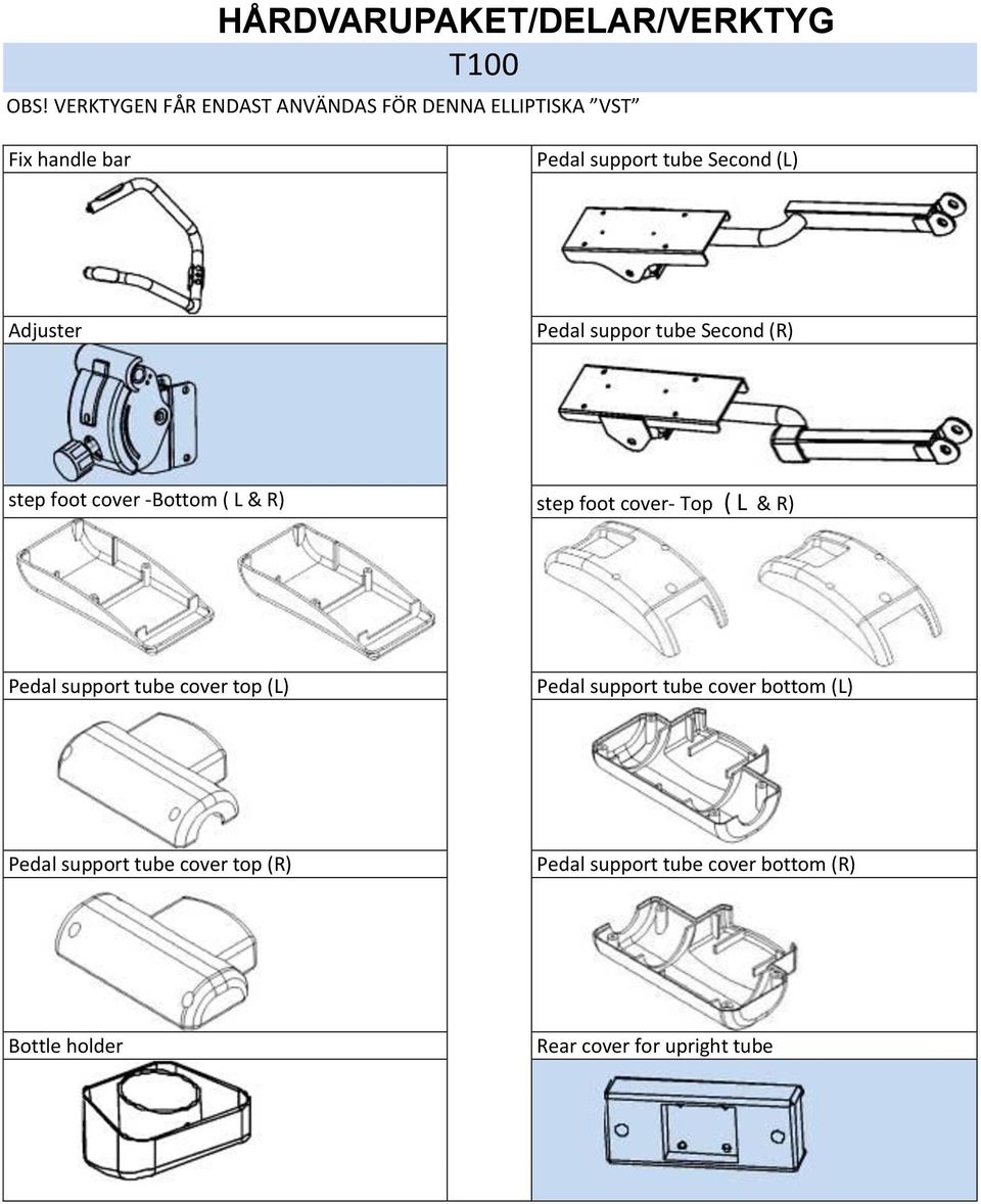 Adjuster Pedal suppor tube Second (R) step foot cover -Bottom ( L & R) step foot cover- Top (L & R)