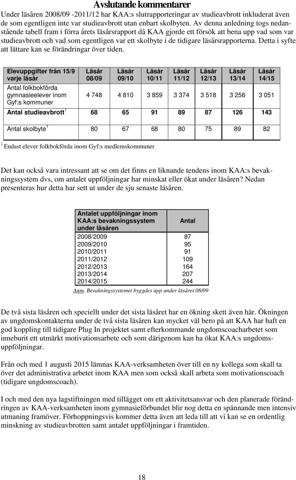 läsårsrapporterna. Detta i syfte att lättare kan se förändringar över tiden.