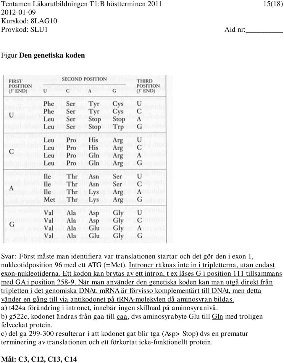 När man använder den genetiska koden kan man utgå direkt från tripletten i det genomiska DNAt.