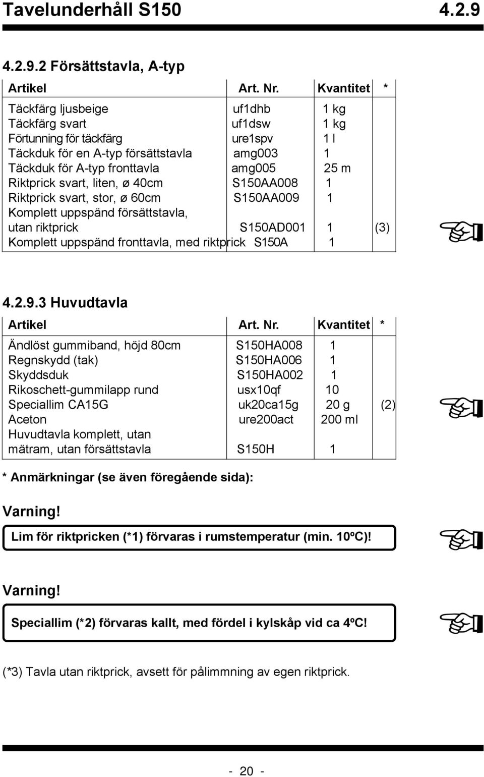 Riktprick svart, liten, ø 40cm S150AA008 1 Riktprick svart, stor, ø 60cm S150AA009 1 Komplett uppspänd försättstavla, utan riktprick S150AD001 1 (3) Komplett uppspänd fronttavla, med riktprick S150A