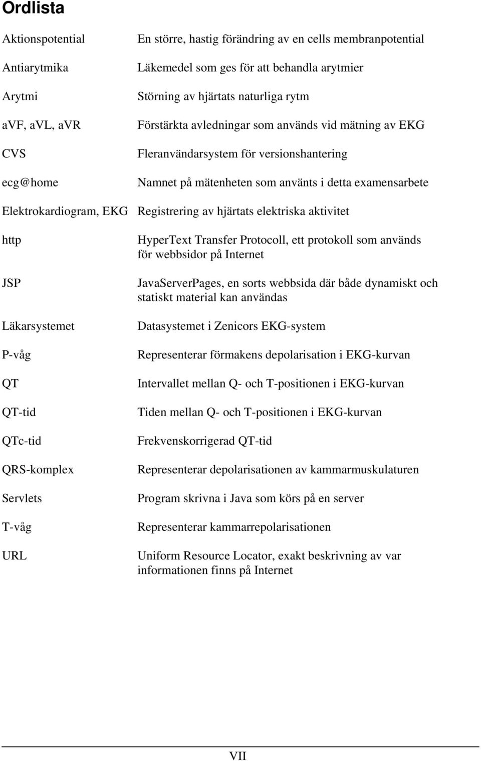 Registrering av hjärtats elektriska aktivitet http JSP Läkarsystemet P-våg QT QT-tid QTc-tid QRS-komplex Servlets T-våg URL HyperText Transfer Protocoll, ett protokoll som används för webbsidor på