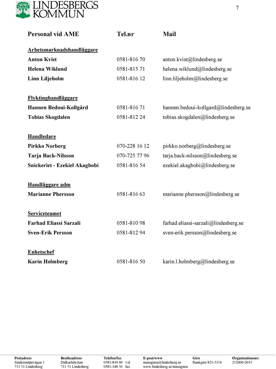 se Handledare Pirkko Norberg 070-228 16 12 pirkko.norberg@lindesberg.se Tarja Back-Nilsson 070-725 77 96 tarja.back-nilsson@lindesberg.se Snickeriet - Ezekiel Akagbobi 0581-816 54 ezekiel.