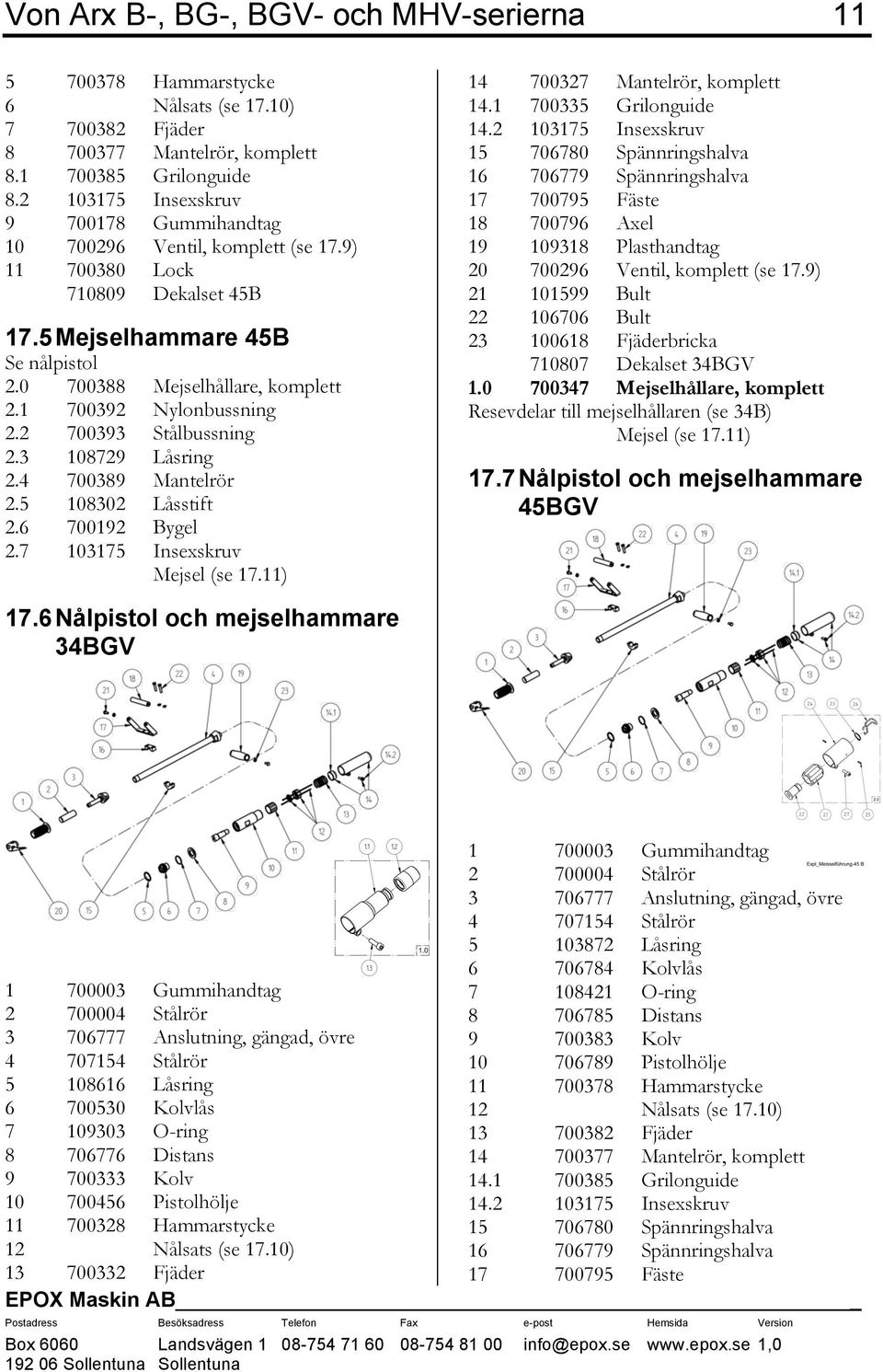 1 700392 Nylonbussning 2.2 700393 Stålbussning 2.3 108729 Låsring 2.4 700389 Mantelrör 2.5 108302 Låsstift 2.6 700192 Bygel 2.7 103175 Insexskruv 14 700327 Mantelrör, komplett 14.