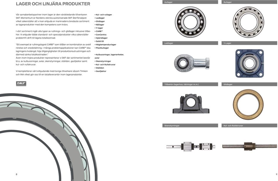 Nållager Y-lager I vårt sortiment ingår alla typer av rullnings- och glidlager inklusive tillbe- CARB hör.