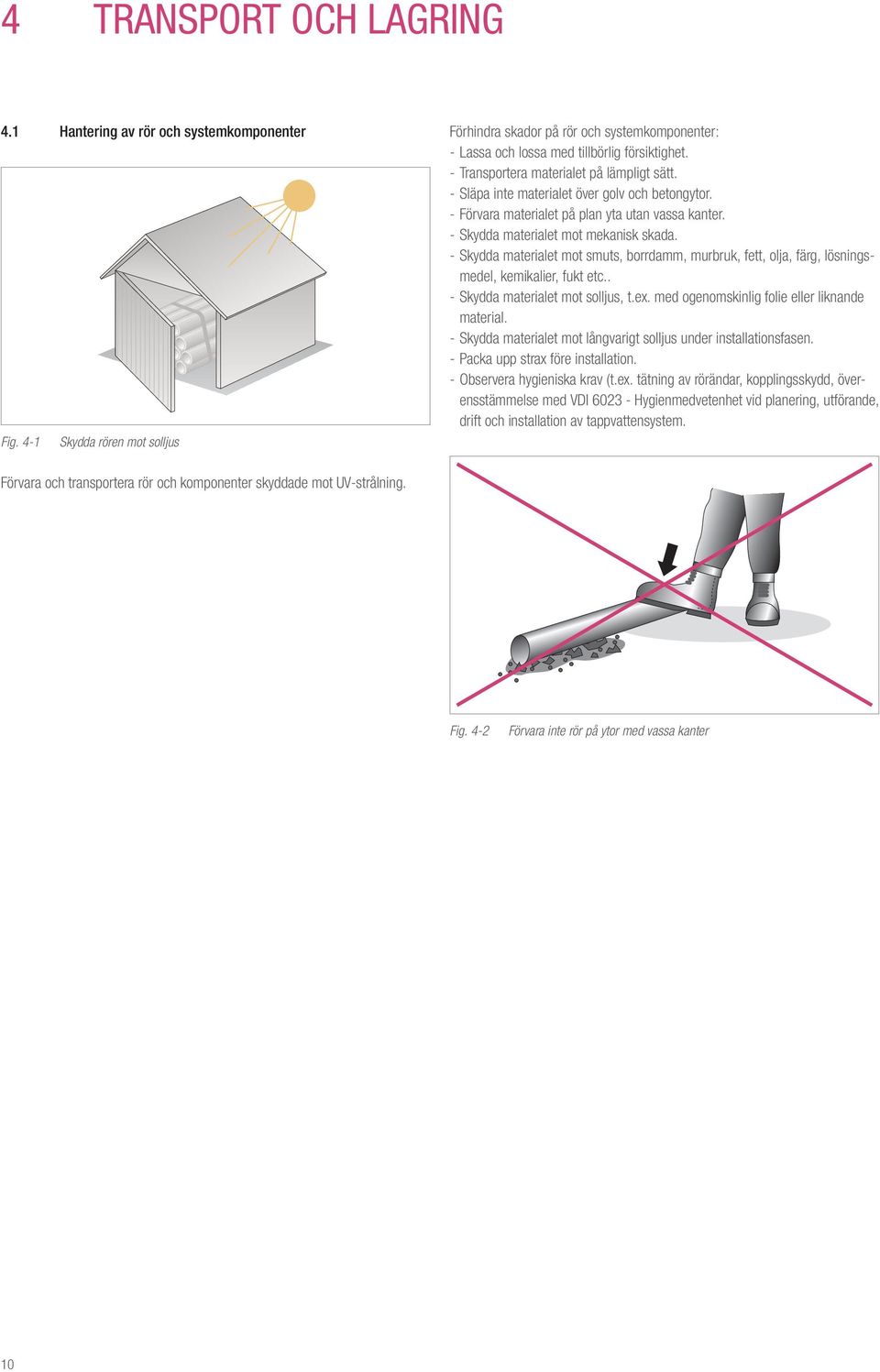 - Skydda materialet mot smuts, borrdamm, murbruk, fett, olja, färg, lösningsmedel, kemikalier, fukt etc.. - Skydda materialet mot solljus, t.ex. med ogenomskinlig folie eller liknande material.