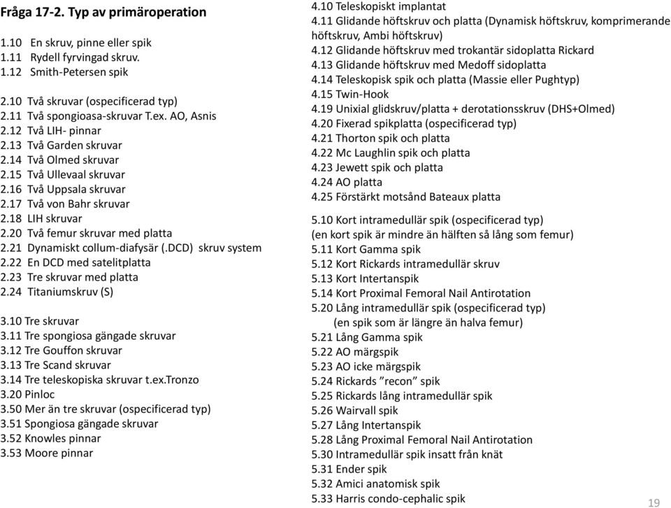 20 Två femur skruvar med platta 2.21 Dynamiskt collum-diafysär (.DCD) skruv system 2.22 En DCD med satelitplatta 2.23 Tre skruvar med platta 2.24 Titaniumskruv (S) 3.10 Tre skruvar 3.