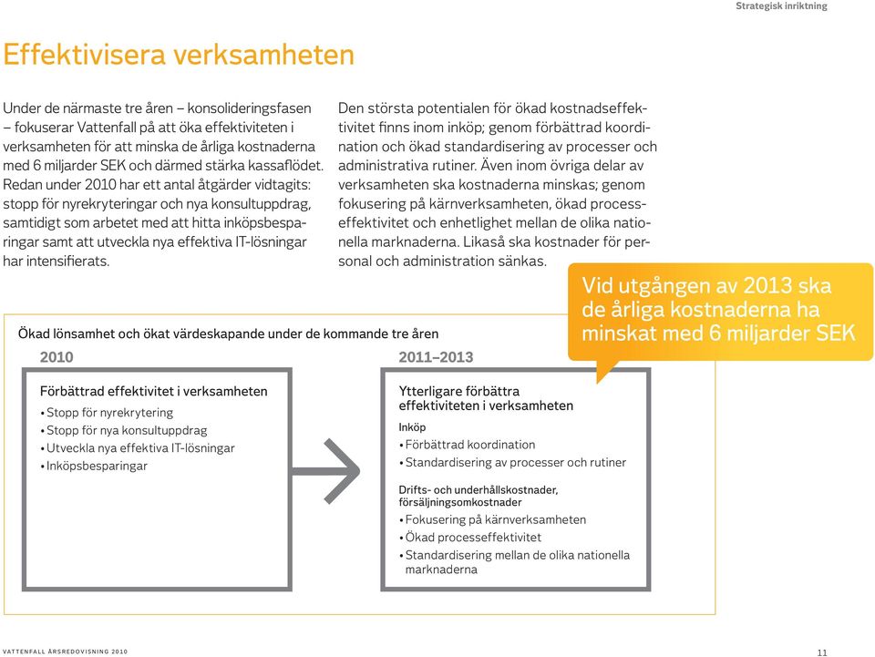 Redan under 2010 har ett antal åtgärder vidtagits: stopp för nyrekryteringar och nya konsultuppdrag, samtidigt som arbetet med att hitta inköpsbesparingar samt att utveckla nya effektiva IT-lösningar