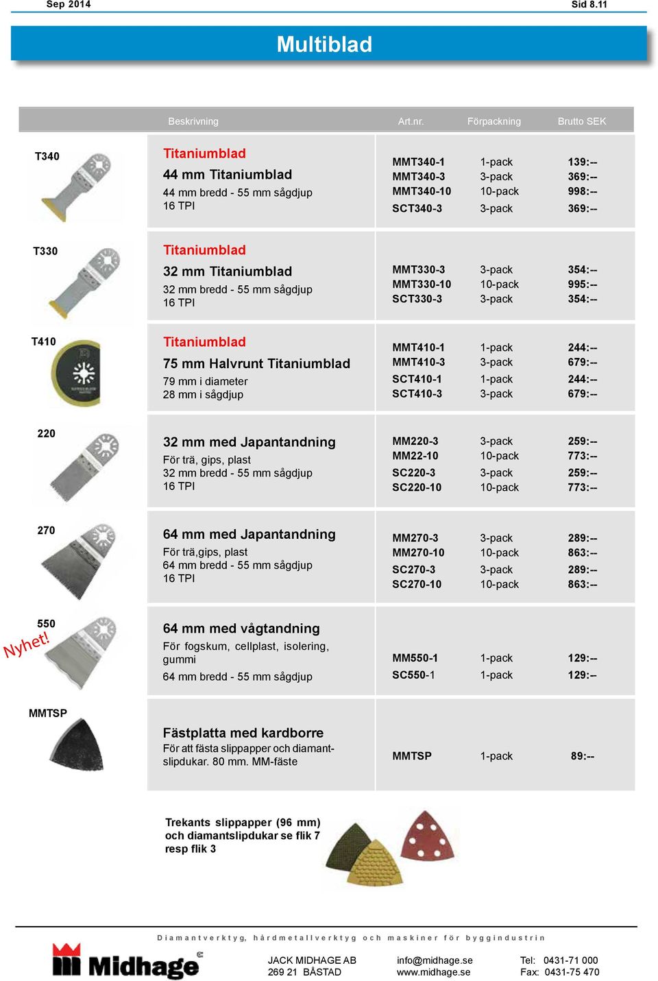 bredd - 55 sågdjup MMT330-3 3-pack 354:-- MMT330-10 10-pack 995:-- SCT330-3 3-pack 354:-- T410 Titaniumblad 75 Halvrunt Titaniumblad 79 i diameter 28 i sågdjup MMT410-1 1-pack 244:-- MMT410-3 3-pack